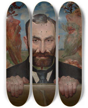 Triptych art skateboard deck of Jacek Malczewski Portrait Of Feliks Jasieski_1 by Jacek Malczewski (1854-1929)