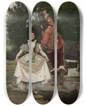 Triptych art skateboard deck of Vclav Brok Etina Jaro U Potoka by Vaclav Brozik (1851-1901)