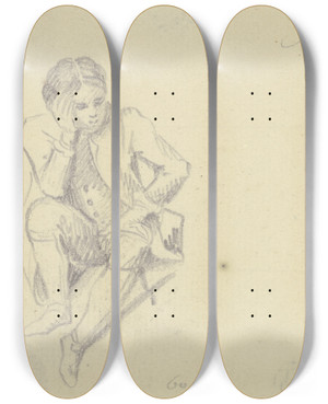 Triptych art skateboard deck of Daniel Nikolaus Chodowiecki Am Boden Sitzender Junge Den Kopf In Die Rechte Hand Gesttzt Von Vorne Gesehen by Daniel Nikolaus Chodowiecki (1726-1801)