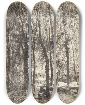 Triptych art skateboard deck of Charles Franois Daubigny The Goatherd Girl by Charles Francois Daubigny (1817-1878)