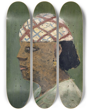 Triptych art skateboard deck of Ernst Schiess Head Of A Woman Of The Sudan by Ernst Schiess (1872-1919)