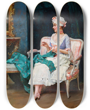 Triptych art skateboard deck of Raimundo De Madrazo Y Garreta Aline by Raimundo De Madrazo Y Garreta (1841-1920)
