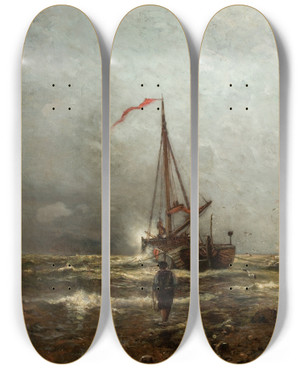 Triptych art skateboard deck of Arthur Quartley Coast Of Holland by Arthur Quartley (1839-1886)