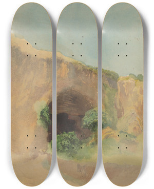 Triptych art skateboard deck of Ladislav Mednynszky Cave by Ladislav Mednyanszky (1852-1919)