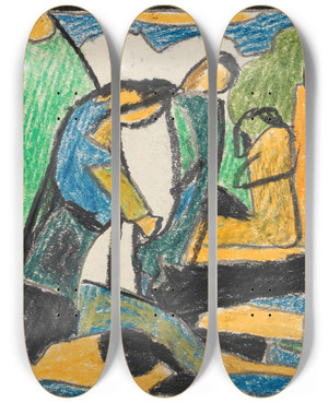 Triptych art skateboard deck of Adolf Hlzel Figurale Komposition_1 by Adolf Holzel (1853-1934)