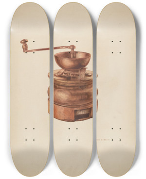 Triptych art skateboard deck of Hardin Walsh Coffee Grinder by Hardin Walsh