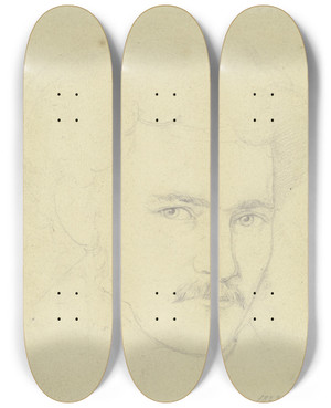 Triptych art skateboard deck of Nikolaus Hoff Bildnis Des Kupferstechers Samuel Amsler by Nikolaus Hoff (1798-1873)