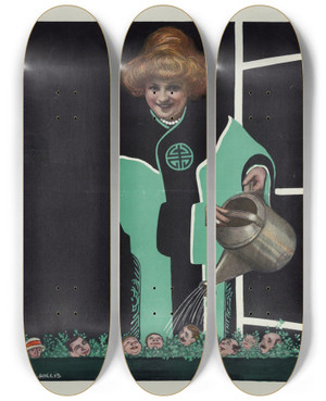 Triptych art skateboard deck of William Ely Hill Her Johnnyjumpups by William Ely Hill (1887-1962)