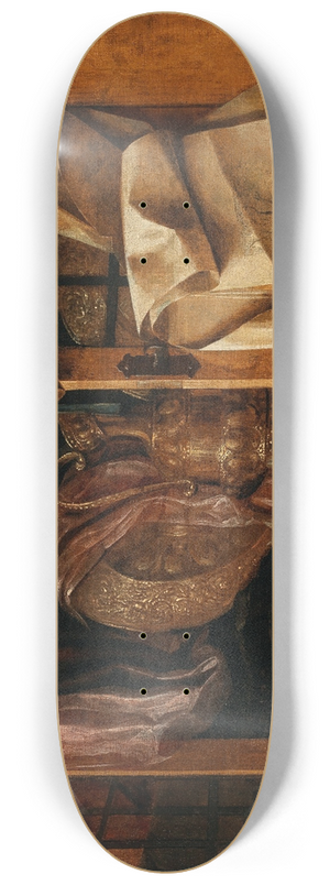 Franciscus Gijsbrechts - A trompe-loeil still life of a cupboard with books, gilded vessels, a hunting horn and drawings 8.25 inch art skate deck