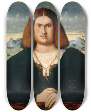 Triptych art skateboard deck of Alessandro Oliverio Portrait Of A Young Man by Alessandro Oliverio (1500-1544)