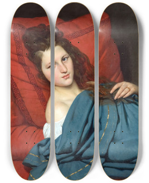 Triptych art skateboard deck of Josephdsir Court Woman Reclining On A Divan by Joseph-Dsir Court (1797-1865)