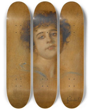 Triptych art skateboard deck of Franz Von Lenbach Portrait Of A Young Woman_1 by Franz Von Lenbach (1836-1904)