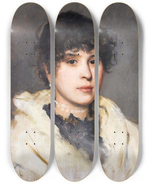 Triptych art skateboard deck of Cecil Van Haanen The Venetian Girl by Cecil Van Haanen (1844-1914)
