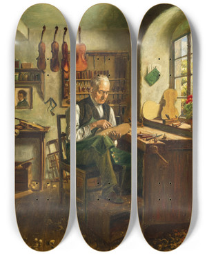 Triptych art skateboard deck of Ludwig Valenta A Luthier by Ludwig Valenta (1882-1943)