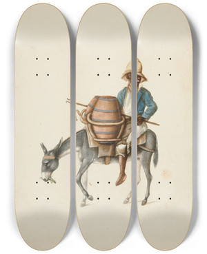 Triptych art skateboard deck of Francisco Fierro Water Vendor_2 by Francisco Fierro (1807-1879)