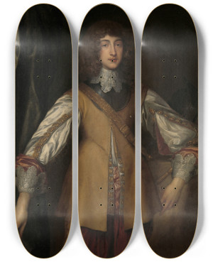 Triptych art skateboard deck of Follower Of Anthony Van Dyck Portrait Of Rupert 16191682 Prince And Count Palatine Of The Rhine And Duke Of Cumberland In Combat Dress by Follower Of Anthony Van Dyck (1599-1641)