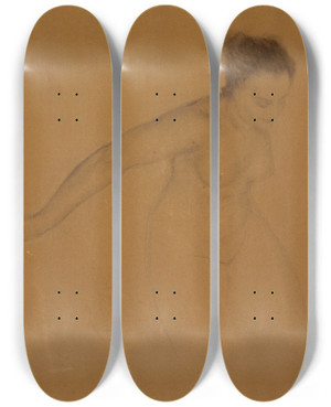 Triptych art skateboard deck of Henry Carodelvaille Etude Pour Le Sommeil Fleuri Femme Nue Couche by Henry Caro Delvaille (1876-1926)