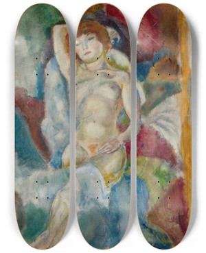 Triptych art skateboard deck of Jules Pascin Nu Le Bras Lev by Jules Pascin (1885-1930)