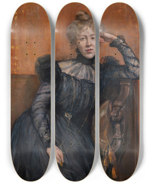 Triptych art skateboard deck of Hildegard Thorell Sigrid Lindberg Violinist by Hildegard Thorell (1850-1930)