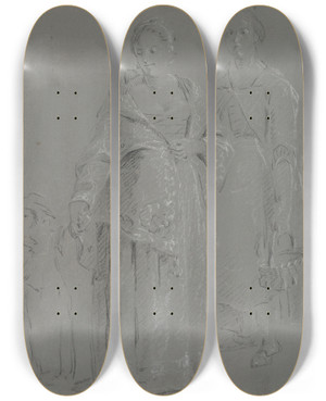 Triptych art skateboard deck of Pierrejacques Volaire Three Figures by Pierre-Jacques Volaire (1729-1802)
