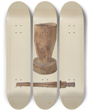 Triptych art skateboard deck of John Swientochowski Pestle And Mortar by John Swientochowski