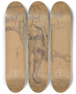 Triptych art skateboard deck of Stanisaw Wyspiaski Dziad Proszalny Pod Kocioem Mariackim W Krakowie by Stanislaw Wyspianski (1869-1907)