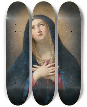 Triptych art skateboard deck of Guido Reni The Madonna In Prayer by Guido Reni (1575-1642)