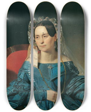 Triptych art skateboard deck of Franz Eybl Dame In Blauem Kleid by Franz Eybl (1806-1880)