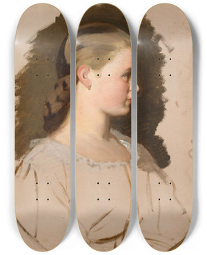 Triptych art skateboard deck of Artur Grottger Portrait Of Klementyna Szembek Ne Dzieduszycka Sketch by Artur Grottger (1837-1867)