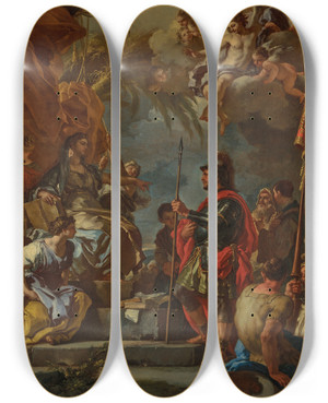 Triptych art skateboard deck of Francesco Solimena Deborah And Barak by Francesco Solimena (1657-1747)