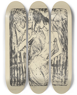 Triptych art skateboard deck of Otto Mueller Liebespaar by Otto Mueller (1874-1930)