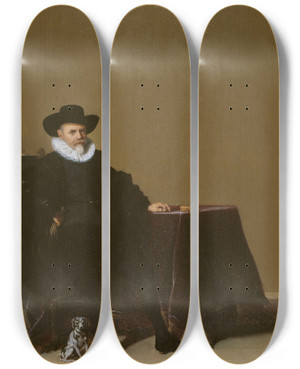 Triptych art skateboard deck of Hendrik Gerritsz Pot Portrait Dhomme En Costume De Velours Noir by Hendrik Gerritsz Pot (1580-1657)