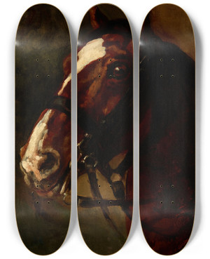 Triptych art skateboard deck of Piotr Michaowski Bay Horses Head by Piotr Michalowski (1800-1855)