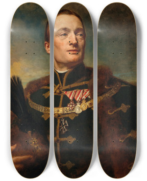 Triptych art skateboard deck of Gyula Benczr Portrait Of An Officer by Gyula Benczur (1844-1920)