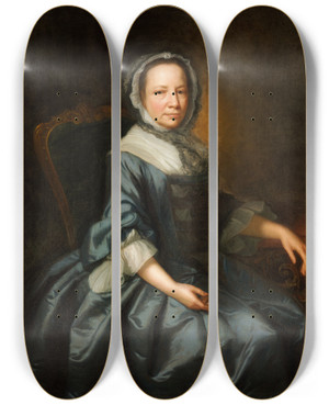 Triptych art skateboard deck of Thomas Hudson Portrait Of A Lady_2 by Thomas Hudson (1701-1779)