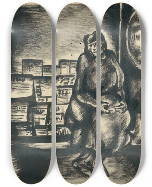 Triptych art skateboard deck of Kontantn Bauer Ena Na Ulici by Konstantin Bauer (1893-1928)
