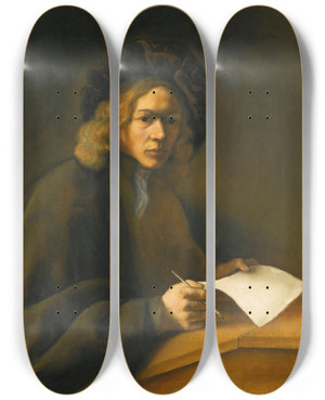 Triptych art skateboard deck of Jacobus Levecq A Young Man At A Writing Desk by Jacobus Levecq (1634-1675)