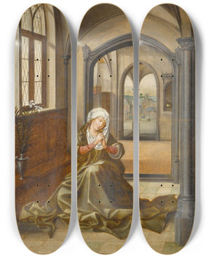 Triptych art skateboard deck of South Netherlandish School The Virgin In Prayer by Netherlandish School