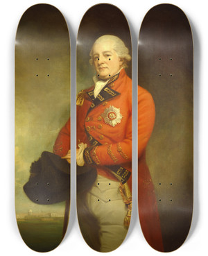 Triptych art skateboard deck of George Romney Majorgeneral Sir Archibald Campbell by George Romney (1734-1802)