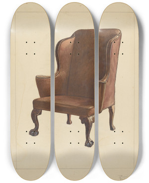 Triptych art skateboard deck of Rolland Livingstone Wing Chair_2 by Rolland Livingstone