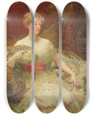 Triptych art skateboard deck of Frank Dicksee Portrait Of Mrs Austin Mackenzie by Frank Dicksee (1853-1928)