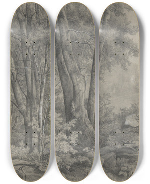 Triptych art skateboard deck of Asher Brown Durand Foresttrees by Asher Brown Durand (1796-1886)