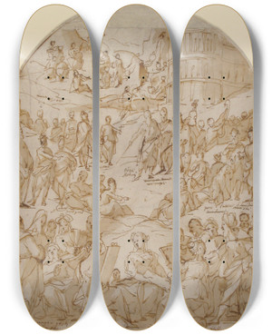 Triptych art skateboard deck of Parrasio Micheli An Allegory Of Learning by Micheli Parrasio (1516-1578)