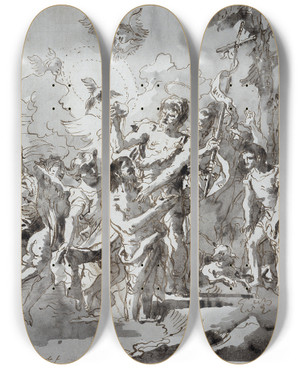 Triptych art skateboard deck of Giovanni Domenico Tiepolo Baptism Of Christ In The Jordan_1 by Giovanni Domenico Tiepolo (1727-1804)