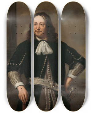 Triptych art skateboard deck of Ferdinand Bol Portrait Of A Naval Officer Probably Viceadmiral Aert Van Nes 16261693 by Ferdinand Bol (1616-1680)