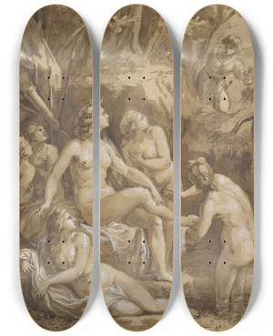 Triptych art skateboard deck of Joseph Bergler The Younger Diana And Actaeon by Joseph Bergler the Younger (1753-1829)