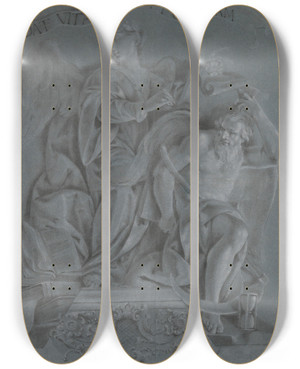 Triptych art skateboard deck of Vittorio Maria Bigari Allegory Of History With Time by Vittorio Maria Bigari (1692-1776)