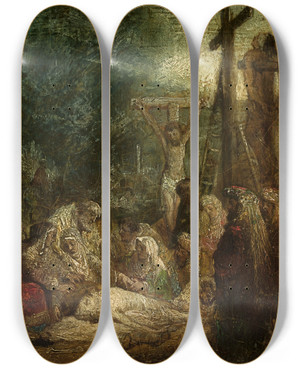 Triptych art skateboard deck of Richard Parkes Bonington Descent From The Cross by Richard Parkes Bonington (1802-1828)