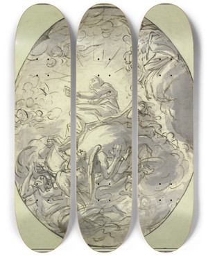 Triptych art skateboard deck of Jean Jouvenet Himmelfahrt Mari Sie Sitzt In Einer Glorie Und Wird Von Engeln Auf Wolken In Die Hhe Getragen by Jean Jouvenet (1644-1717)