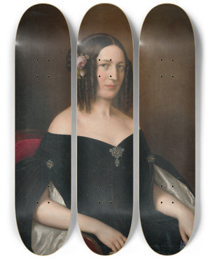 Triptych art skateboard deck of Mikls Barabs Portrait Of A Young Widow by Miklos Barabas (1810-1898)
